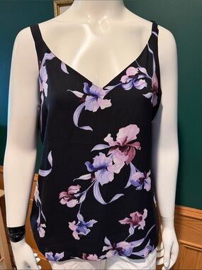 White House Black Market Reversible Sleeveless Dual Neck Woven Floral Print Cami